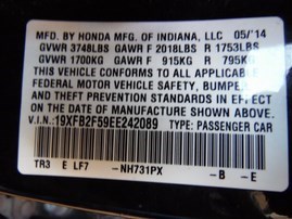 2014 Honda Civic LX 1.8L AT Black Sedan 1.8L AT #A24945